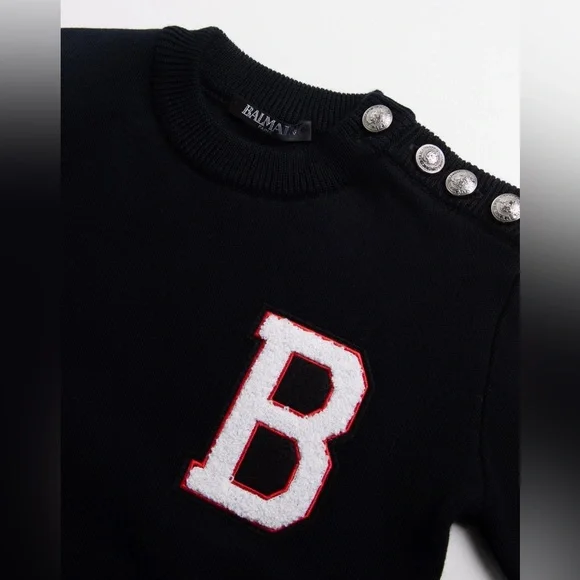 BALMAIN Kids Midnight Knit Pullover Buttoned Shoulder Logo Patch 12Y €550 - Picture 3 of 6